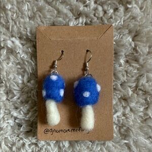 Whimsical Blue and White Felt Mushroom Earrings